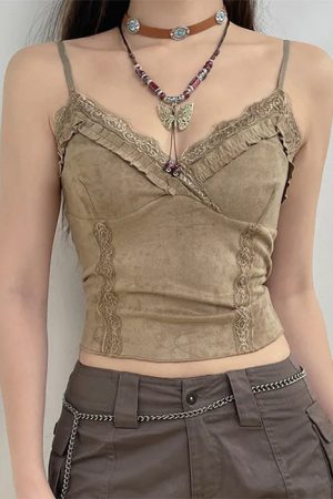 Cute Everyday Outfits, Outfit Inspo Casual Fairycore Lace Trim Cami Top