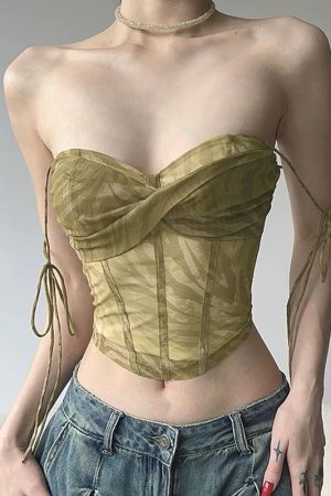 Cute Everyday Outfits, Outfit Inspo Casual Fairycore Mesh Bustier Top