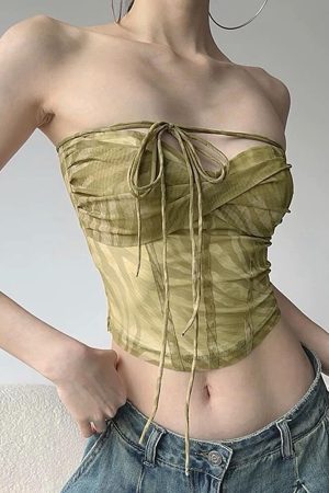 Cute Everyday Outfits, Outfit Inspo Casual Fairycore Mesh Bustier Top