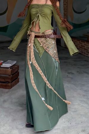 Cute Everyday Outfits, Outfit Inspo Casual Fairycore Patchwork Maxi Skirt