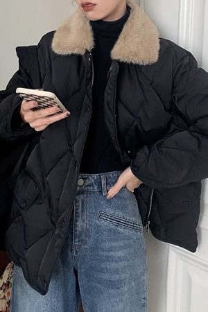 Cute Everyday Outfits, Outfit Inspo Casual Faux Fur Collar Padded Jacket