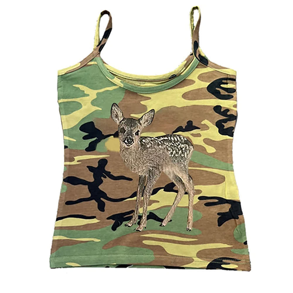 Cute Everyday Outfits, Outfit Inspo Casual Fawn Print Camouflage Tank Top