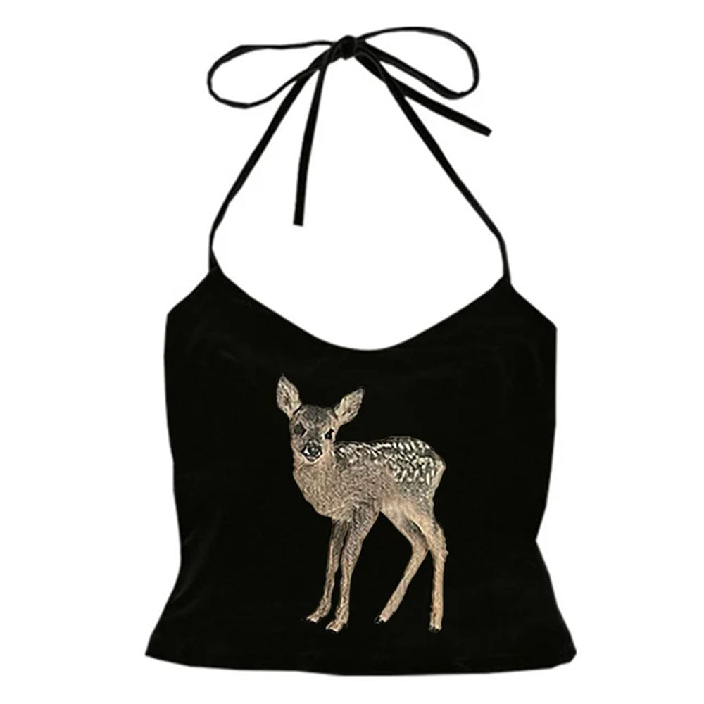 Cute Everyday Outfits, Outfit Inspo Casual Fawn Print Y2K Halter Top
