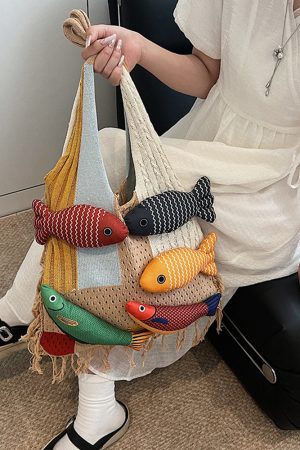 Cute Everyday Outfits, Outfit Inspo Casual Fish Crochet Shoulder Bag