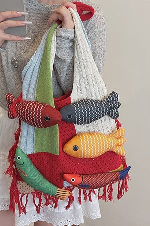 Cute Everyday Outfits, Outfit Inspo Casual Fish Crochet Shoulder Bag