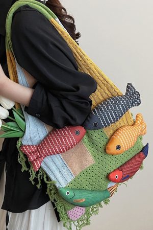 Cute Everyday Outfits, Outfit Inspo Casual Fish Crochet Shoulder Bag