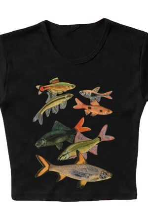 Cute Everyday Outfits, Outfit Inspo Casual Fish Print Aesthetic Baby Tee