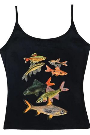 Cute Everyday Outfits, Outfit Inspo Casual Fish Print Aesthetic Tank Top