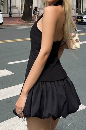 Cute Everyday Outfits, Outfit Inspo Casual Flirty Babe Halter Top & Bubble Skirt Set