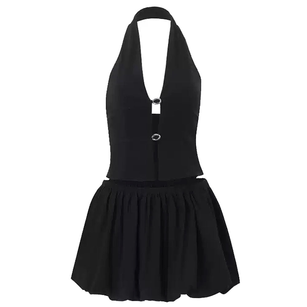 Cute Everyday Outfits, Outfit Inspo Casual Flirty Babe Halter Top & Bubble Skirt Set Cute Everyday Outfits, Outfit Inspo Casual Flirty Babe Halter Top & Bubble Skirt Set
