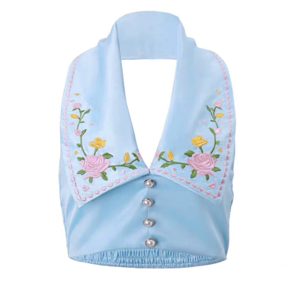Cute Everyday Outfits, Outfit Inspo Casual Floral Embroidered Satin Vest