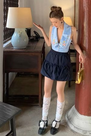 Cute Everyday Outfits, Outfit Inspo Casual Floral Embroidered Satin Vest