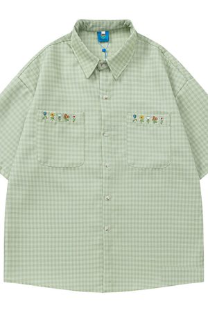 Cute Everyday Outfits, Outfit Inspo Casual Floral Embroidery Gingham Shirt