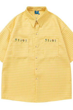 Cute Everyday Outfits, Outfit Inspo Casual Floral Embroidery Gingham Shirt