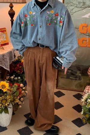 Cute Everyday Outfits, Outfit Inspo Casual Floral Embroidery Vintage Denim Shirt