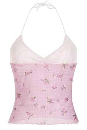 Cute Everyday Outfits, Outfit Inspo Casual Floral Gingham Y2K Halter Top