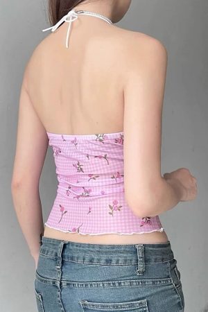 Cute Everyday Outfits, Outfit Inspo Casual Floral Gingham Y2K Halter Top