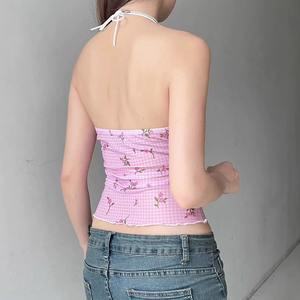 Cute Everyday Outfits, Outfit Inspo Casual Floral Gingham Y2K Halter Top Cute Everyday Outfits, Outfit Inspo Casual Floral Gingham Y2K Halter Top