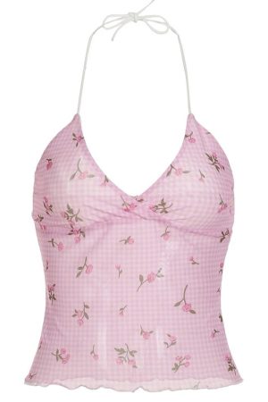 Cute Everyday Outfits, Outfit Inspo Casual Floral Gingham Y2K Halter Top