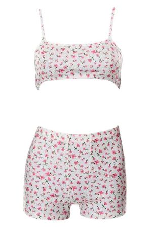 Cute Everyday Outfits, Outfit Inspo Casual Floral Ribbed Top & Shorts Set