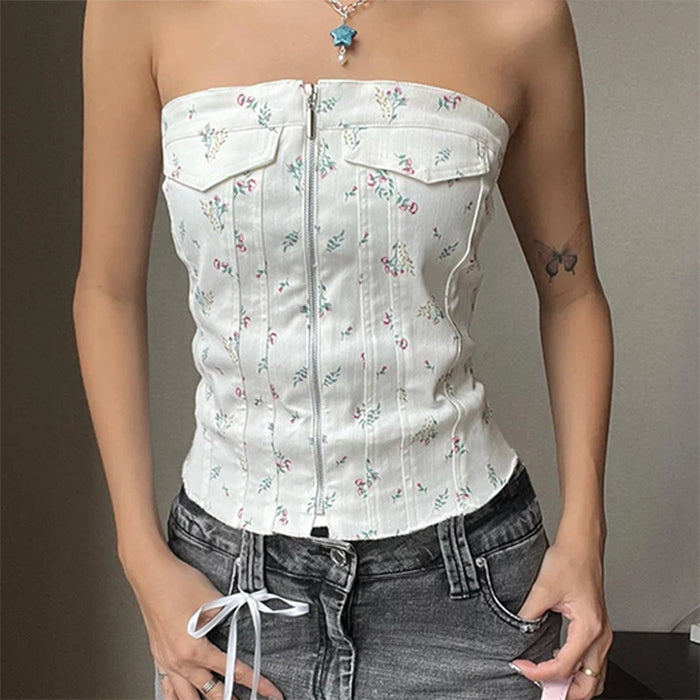 Cute Everyday Outfits, Outfit Inspo Casual Floral Zip Up Corset Top Cute Everyday Outfits, Outfit Inspo Casual Floral Zip Up Corset Top