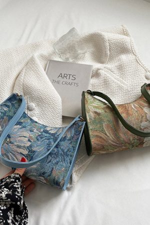 Cute Everyday Outfits, Outfit Inspo Casual Flower Oil Painting Baguette Bag