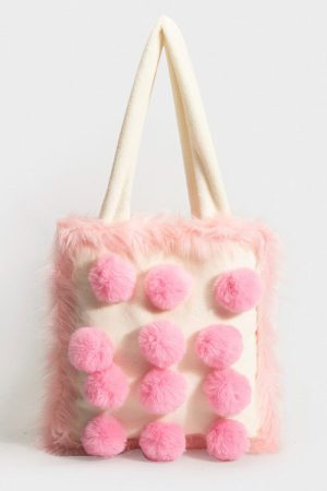 Cute Everyday Outfits, Outfit Inspo Casual Fluffy Pom Poms Bag in Pink
