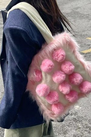 Cute Everyday Outfits, Outfit Inspo Casual Fluffy Pom Poms Bag in Pink