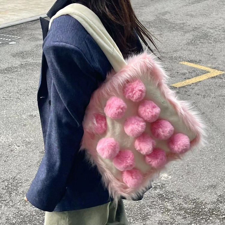 Cute Everyday Outfits, Outfit Inspo Casual Fluffy Pom Poms Bag in Pink Cute Everyday Outfits, Outfit Inspo Casual Fluffy Pom Poms Bag in Pink