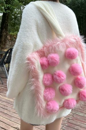 Cute Everyday Outfits, Outfit Inspo Casual Fluffy Pom Poms Bag in Pink