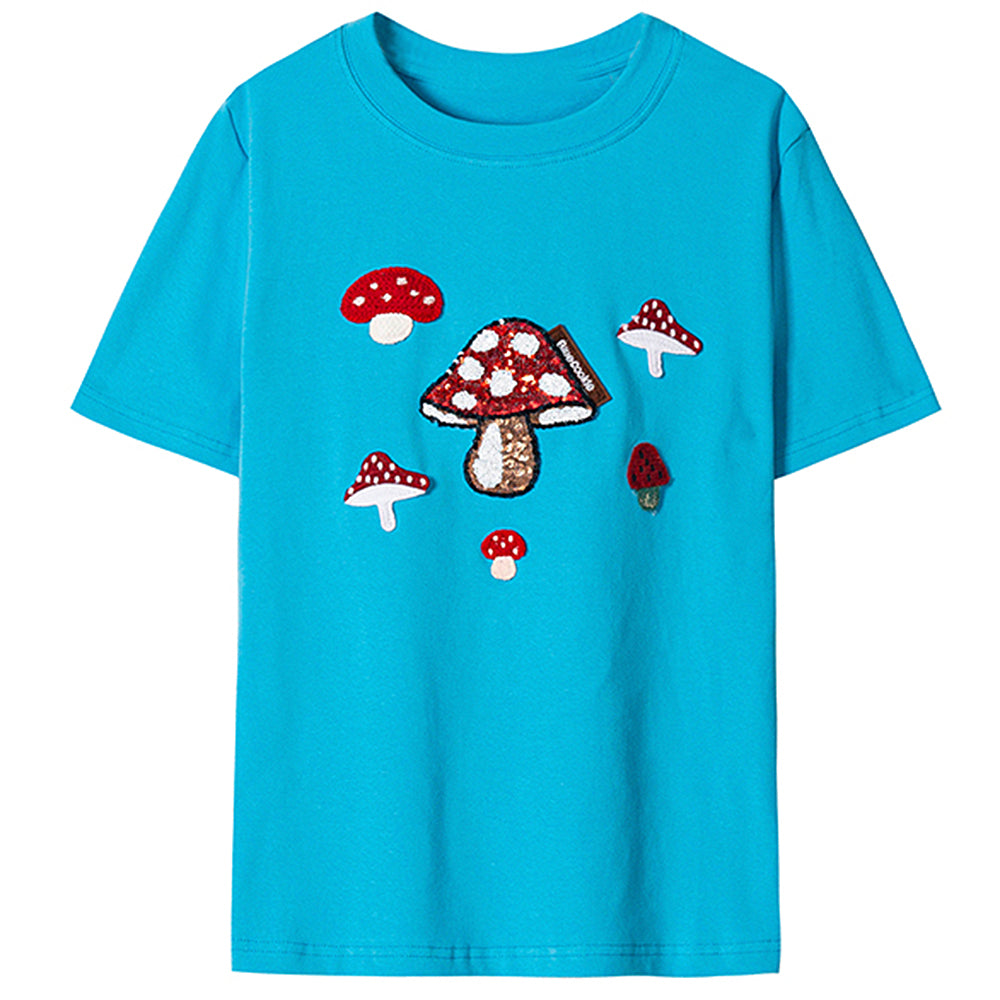 Cute Everyday Outfits, Outfit Inspo Casual Forest Fairy Mushroom Sequin T-Shirt