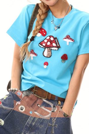 Cute Everyday Outfits, Outfit Inspo Casual Forest Fairy Mushroom Sequin T-Shirt