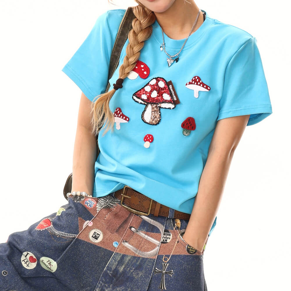 Cute Everyday Outfits, Outfit Inspo Casual Forest Fairy Mushroom Sequin T-Shirt Cute Everyday Outfits, Outfit Inspo Casual Forest Fairy Mushroom Sequin T-Shirt