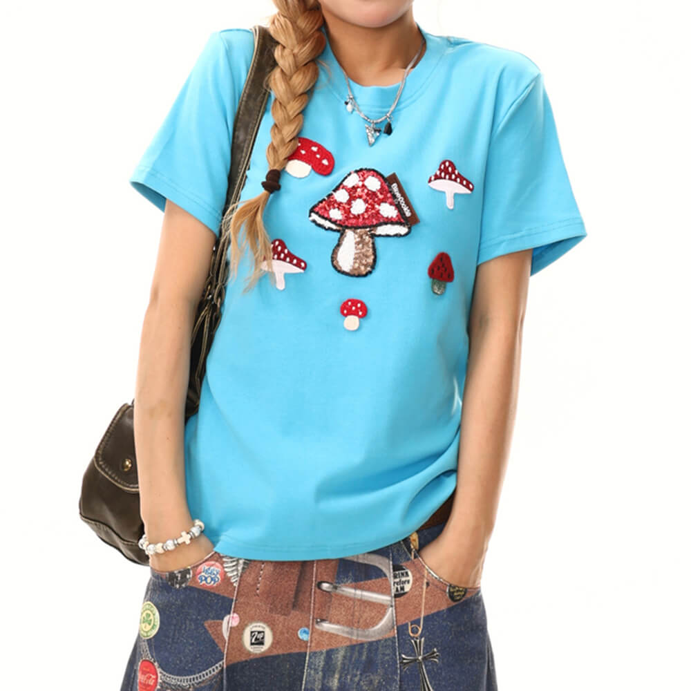 Cute Everyday Outfits, Outfit Inspo Casual Forest Fairy Mushroom Sequin T-Shirt Cute Everyday Outfits, Outfit Inspo Casual Forest Fairy Mushroom Sequin T-Shirt