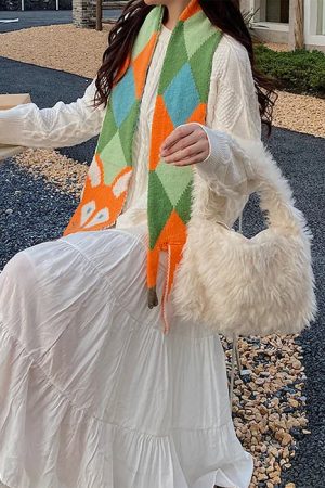 Cute Everyday Outfits, Outfit Inspo Casual Fox Knitted Scarf