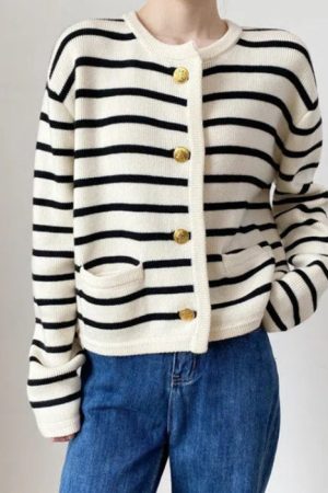Cute Everyday Outfits, Outfit Inspo Casual French Girl Striped Cardigan