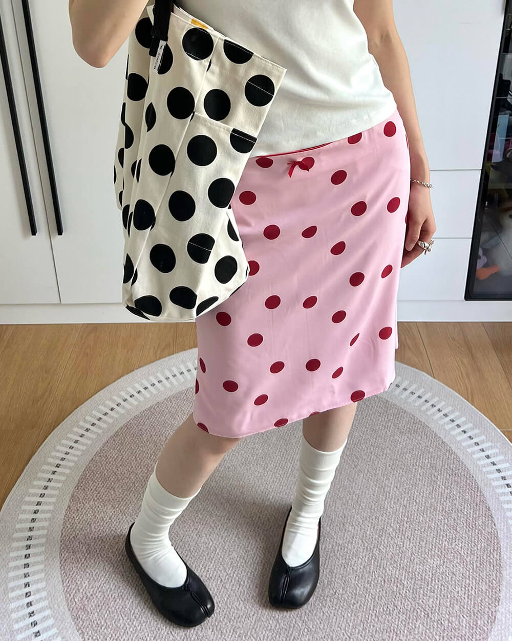 Cute Everyday Outfits, Outfit Inspo Casual French Kiss Polka Dot Knee-Length Skirt Cute Everyday Outfits, Outfit Inspo Casual French Kiss Polka Dot Knee-Length Skirt