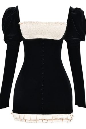 Cute Everyday Outfits, Outfit Inspo Casual French Maid Ruched Velvet Mini Dress