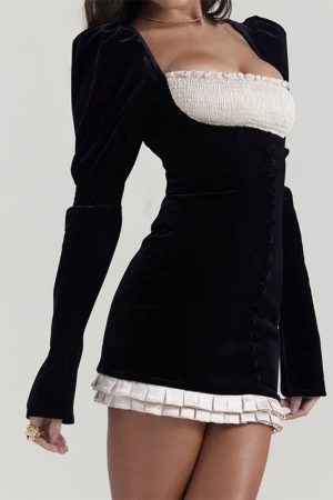 Cute Everyday Outfits, Outfit Inspo Casual French Maid Ruched Velvet Mini Dress