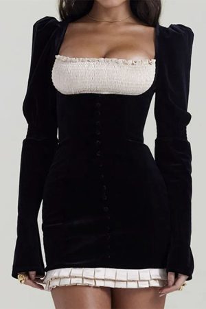 Cute Everyday Outfits, Outfit Inspo Casual French Maid Ruched Velvet Mini Dress