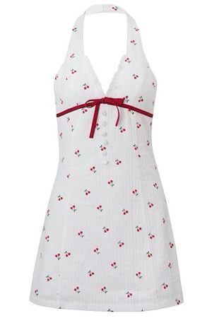 Cute Everyday Outfits, Outfit Inspo Casual French Summer Cherry Halter Dress