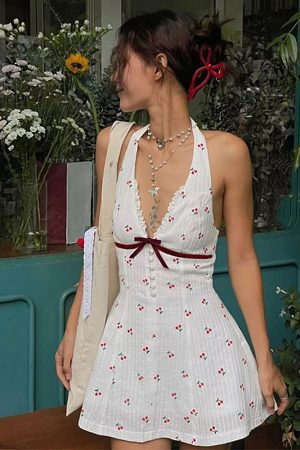 Cute Everyday Outfits, Outfit Inspo Casual French Summer Cherry Halter Dress