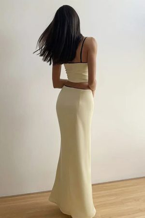 Cute Everyday Outfits, Outfit Inspo Casual French Summer Satin Top & Maxi Skirt Set