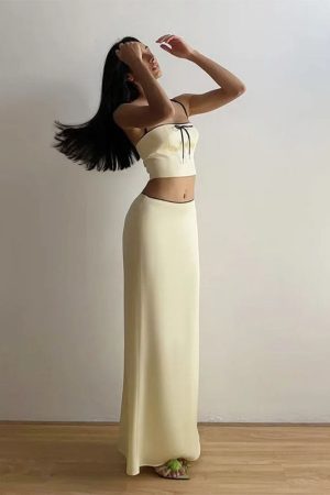 Cute Everyday Outfits, Outfit Inspo Casual French Summer Satin Top & Maxi Skirt Set