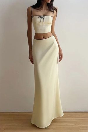 Cute Everyday Outfits, Outfit Inspo Casual French Summer Satin Top & Maxi Skirt Set