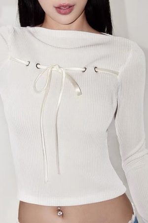 Cute Everyday Outfits, Outfit Inspo Casual Front-Lace Coquette Top