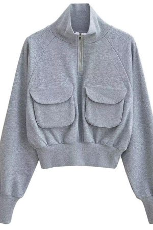 Cute Everyday Outfits, Outfit Inspo Casual Front Pockets Grey Zip Up Sweatshirt