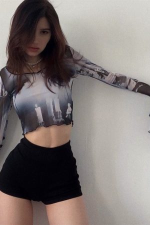 Cute Everyday Outfits, Outfit Inspo Casual Futuristic Flare Sleeves Mesh Top