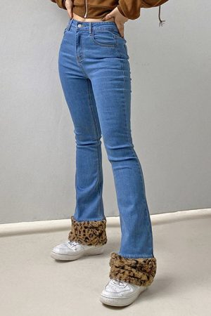 Cute Everyday Outfits, Outfit Inspo Casual Fuzzy Leopard Trim Jeans