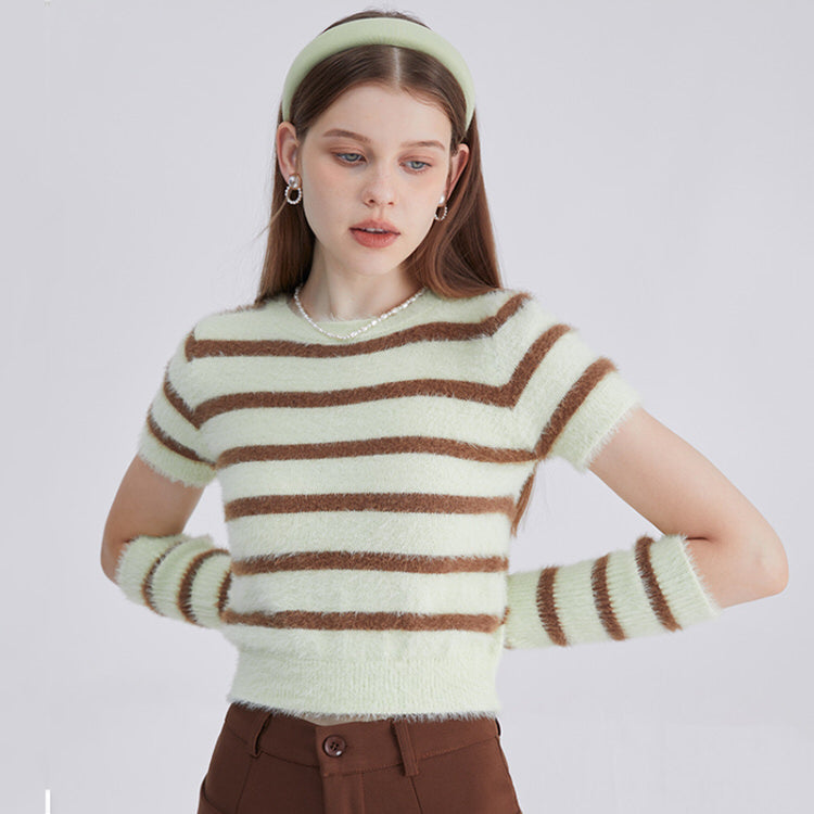 Cute Everyday Outfits, Outfit Inspo Casual Fuzzy Striped Top + Gloves Set Cute Everyday Outfits, Outfit Inspo Casual Fuzzy Striped Top + Gloves Set